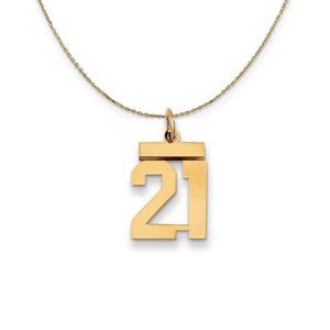 14k Yellow Gold, Athletic, Sm Polished Number 21 Necklace - 16 Inch